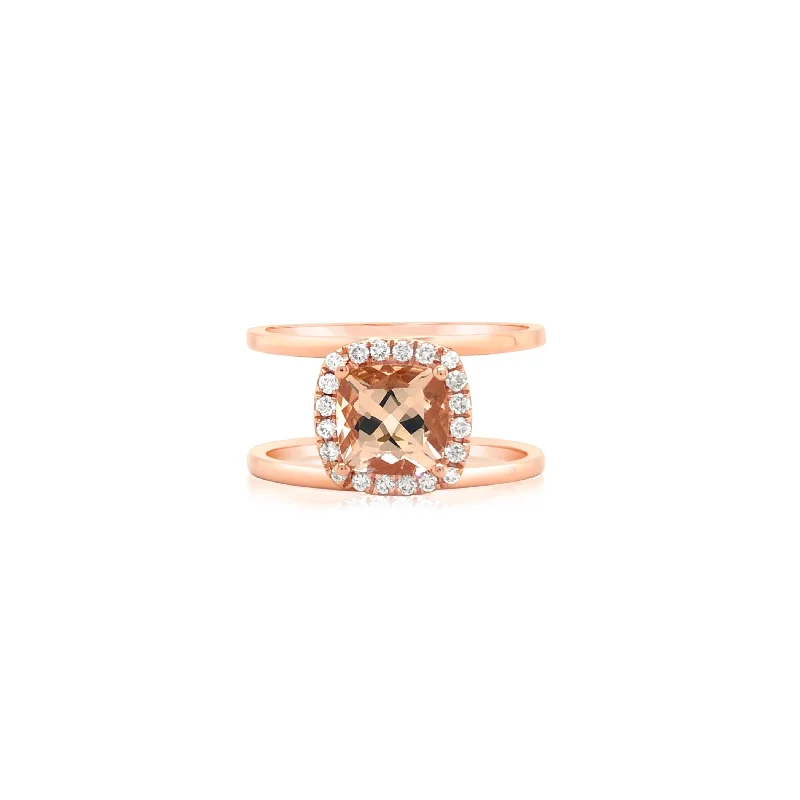 Floating Morganite Ring With Diamond Halo - Doves by Doron Paloma