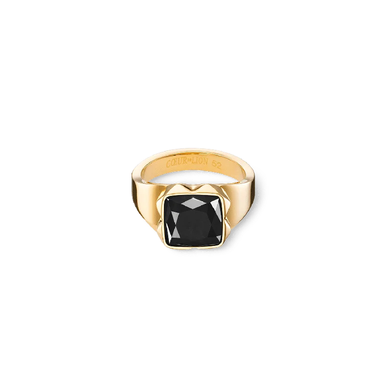 Gold Black Onyx Square Spikes Ring