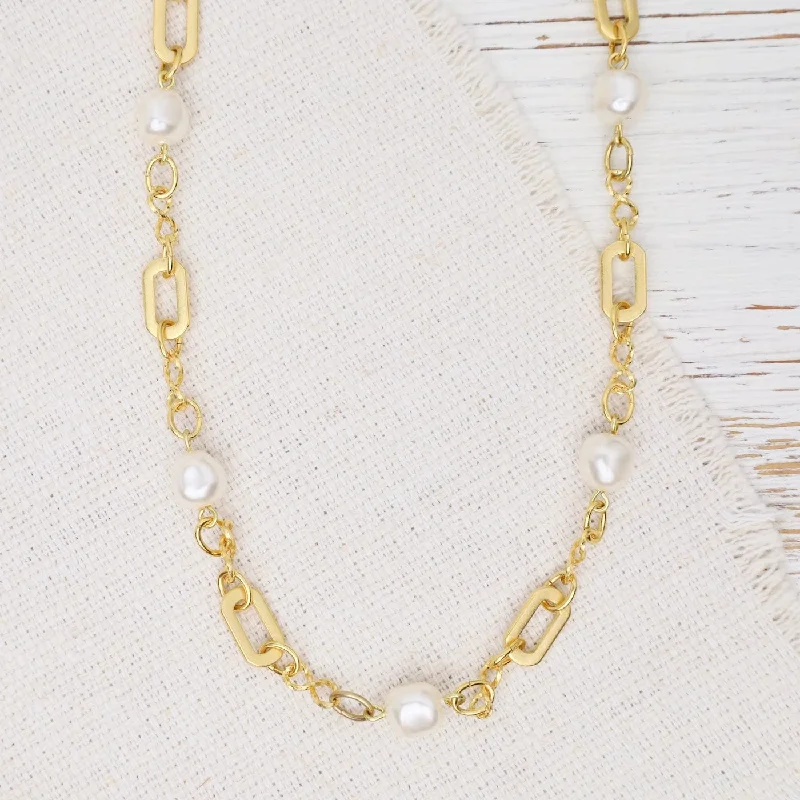 White Crystal Pearl Station Necklace