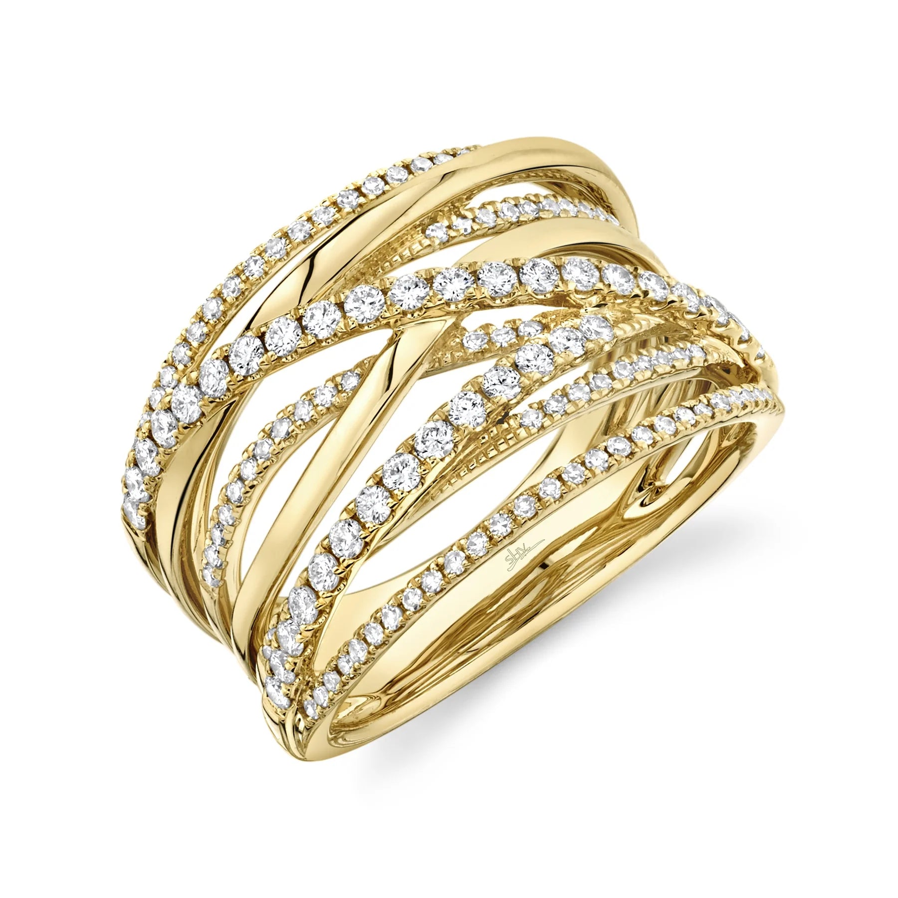 14K Gold .62 Carat Total Weight Diamond Bridge Crossover Ring