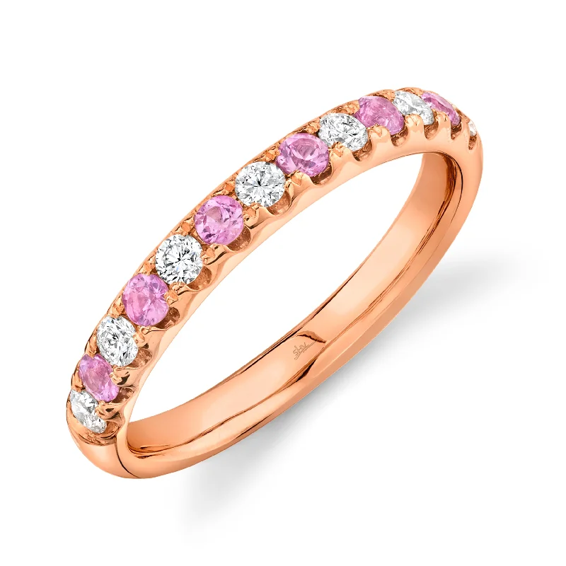 14K Rose Gold .30 Carat Pink Sapphire & Diamond Band