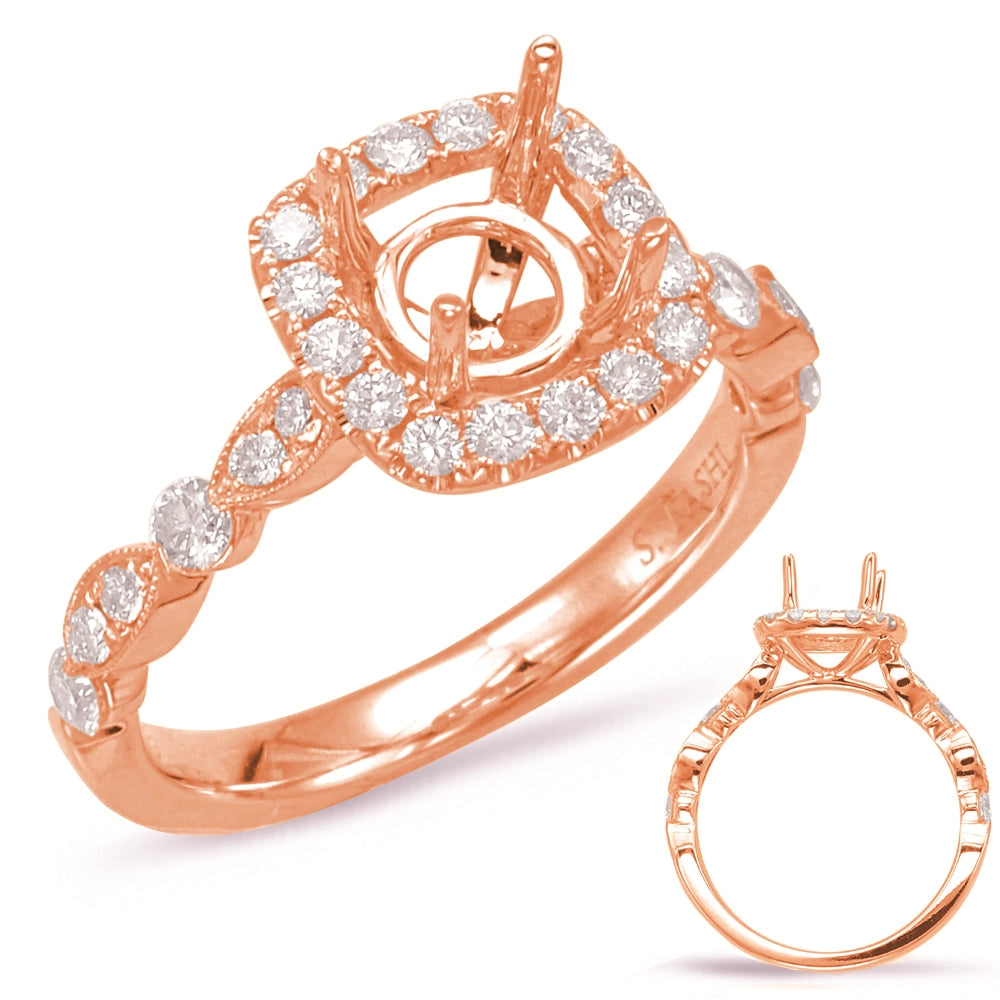 14K Rose Gold Cushion Halo Semi Mount Ring