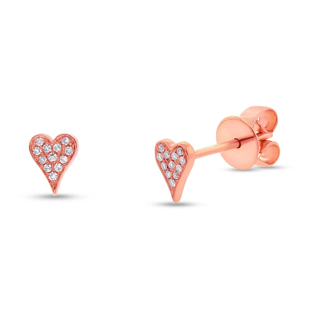 14K Rose Gold Heart Shaped Pave Diamond Stud Earrings