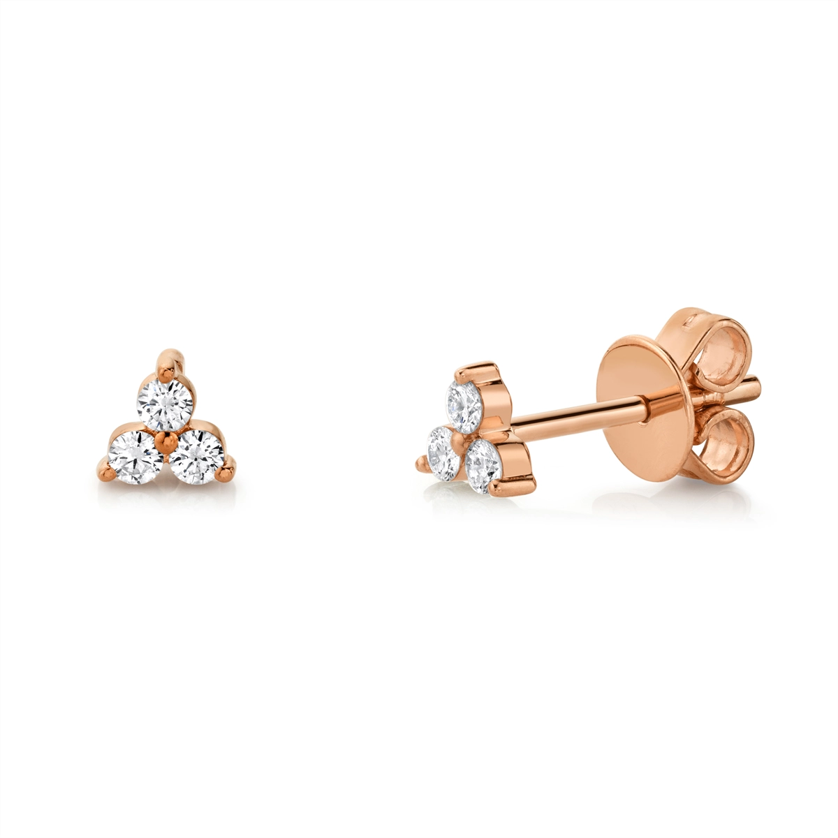 14K Rose Gold Tri Diamond Stud Earrings