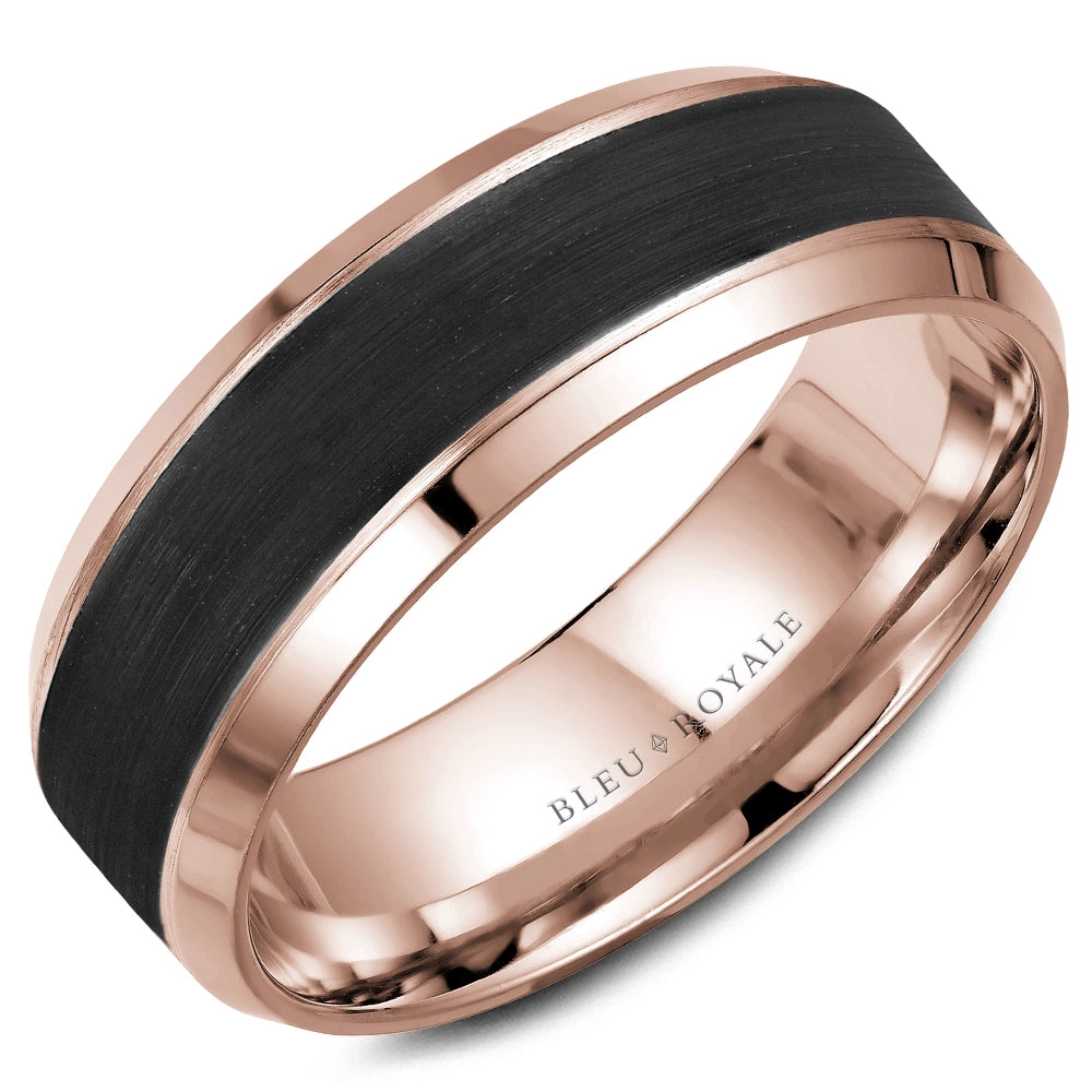 14K Rose Gold with Black Carbon Accent