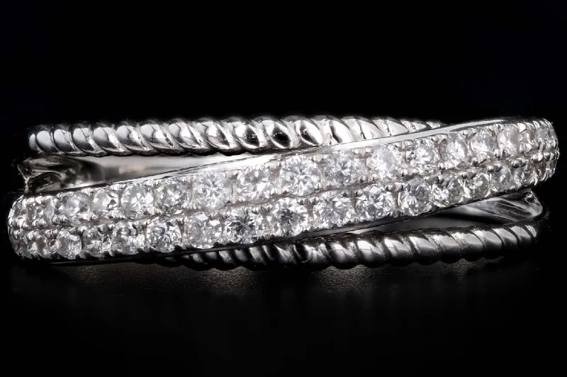 14K White Gold .35 Carat Total Weight Diamond Crossover Rope Band