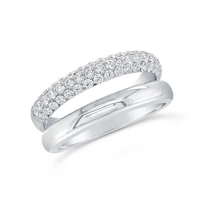 14K White Gold .77 Carat Total Weight Round Diamond Pave Double Band