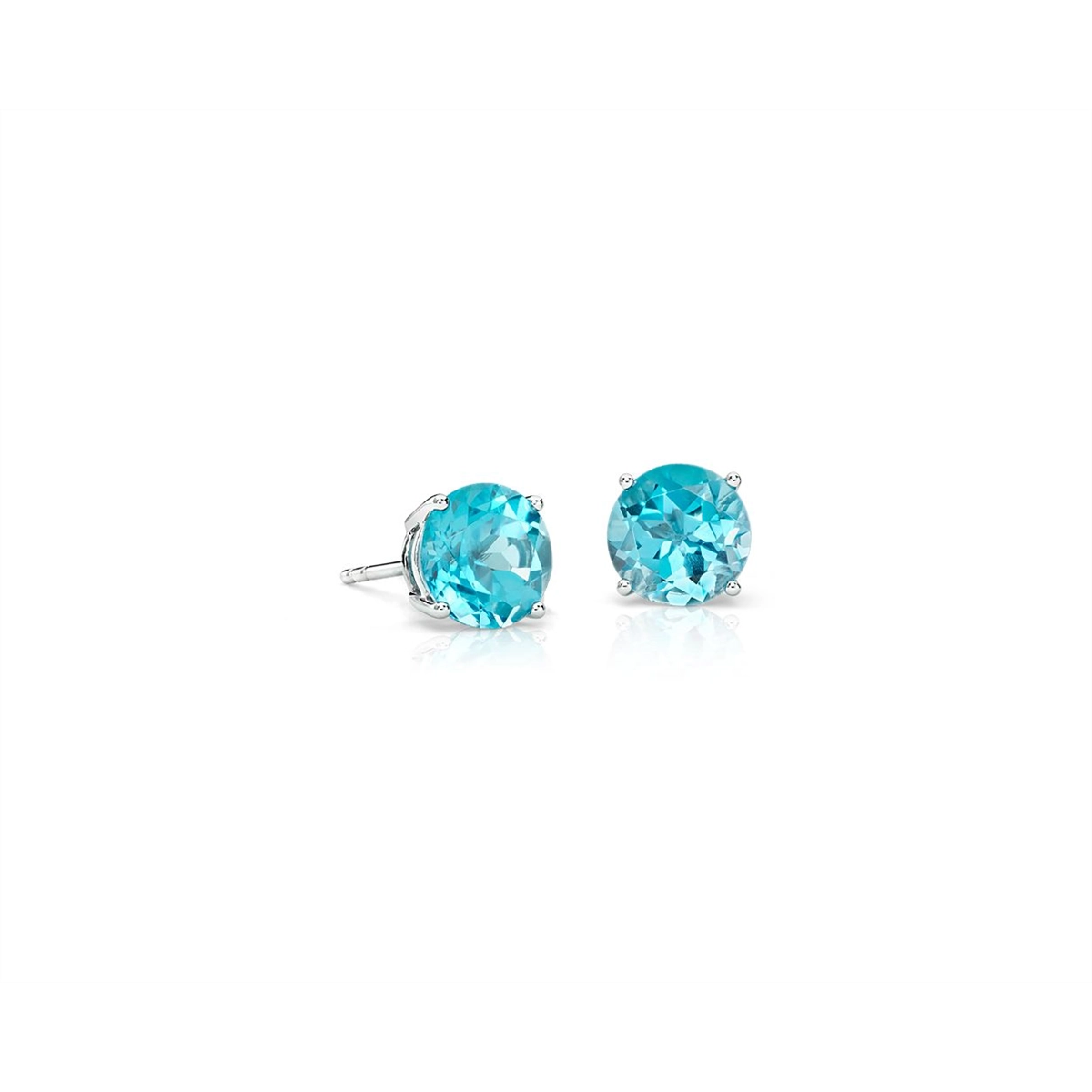 14K White Gold 7mm Swiss Blue Topaz Stud Earrings