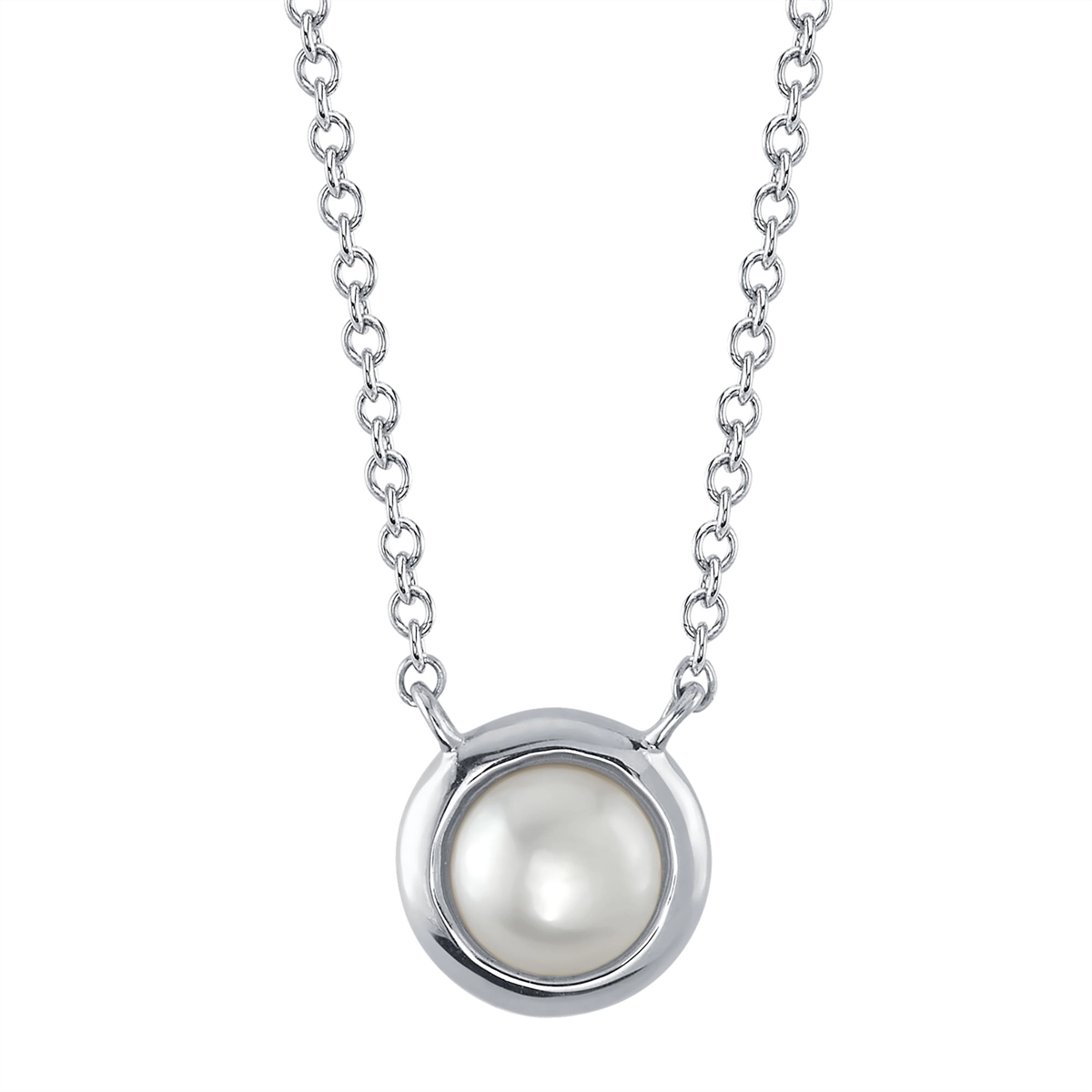 14K White Gold Bezel Set Cultured Pearl Necklace