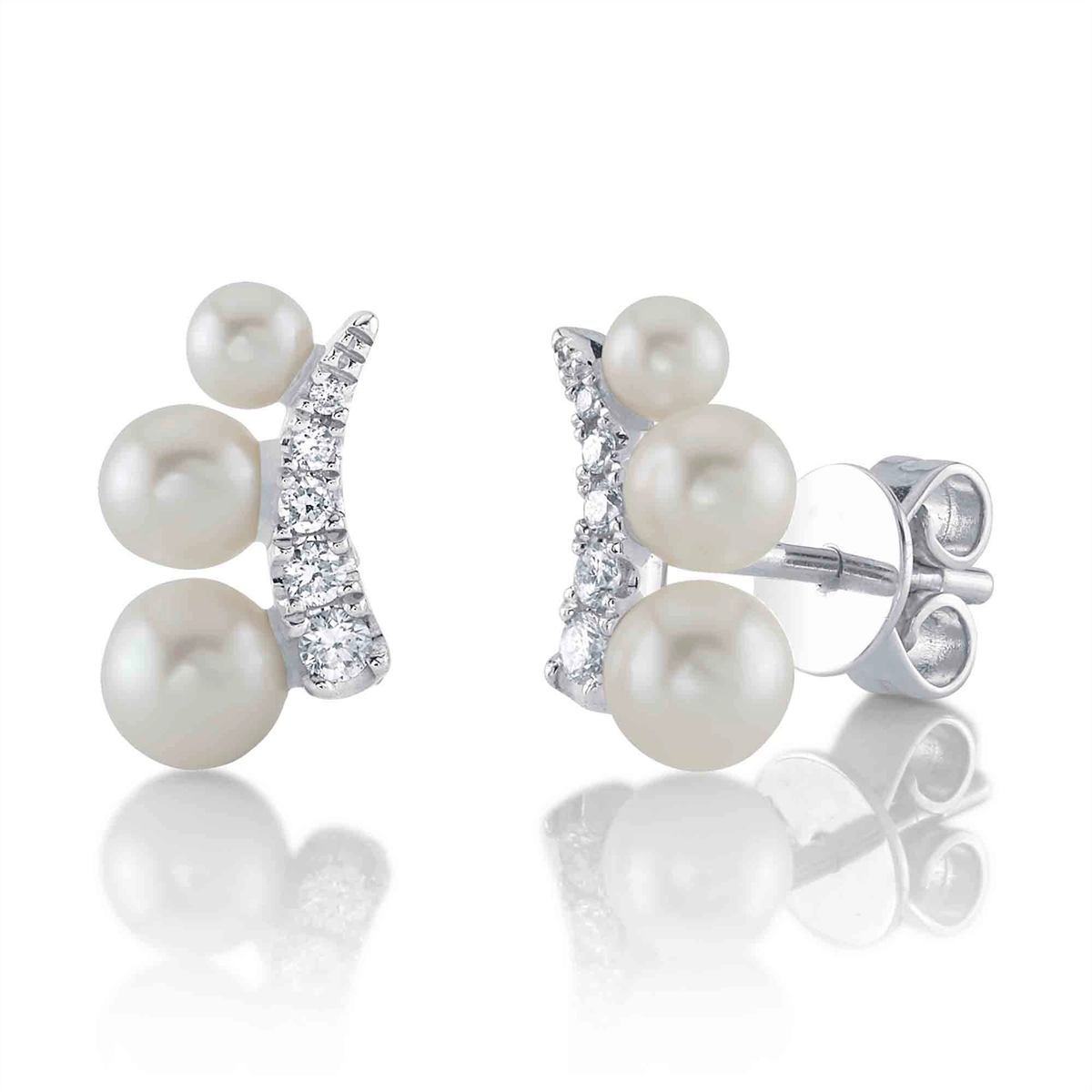 14K White Gold Diamond and Cultured Pearl Stud Earrings