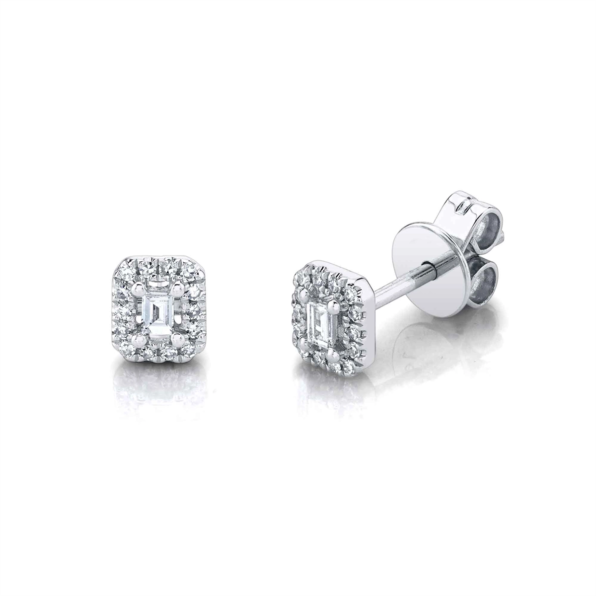 14K White Gold Diamond Baguette Stud Earrings