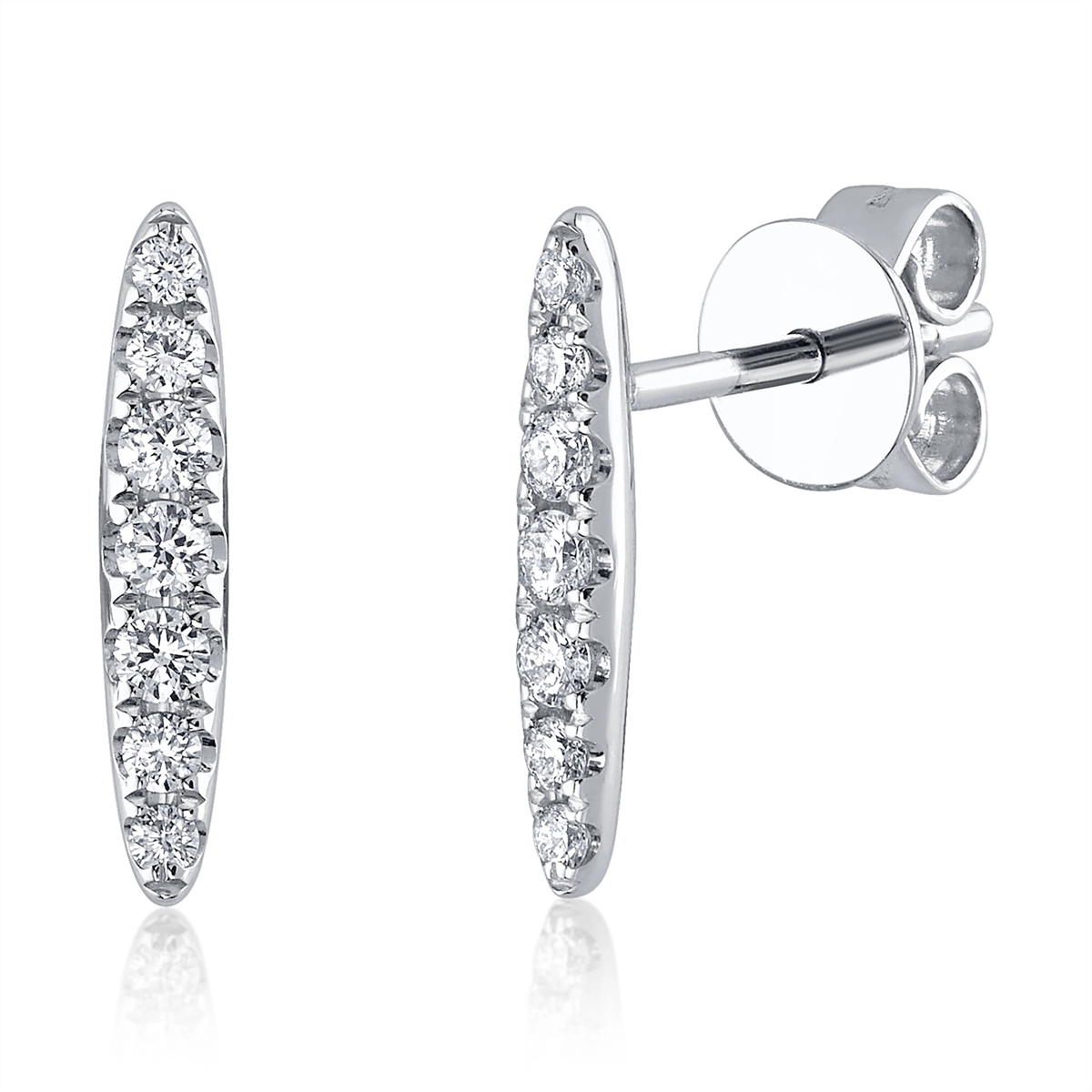 14K White Gold Diamond Bar Stud Earrings