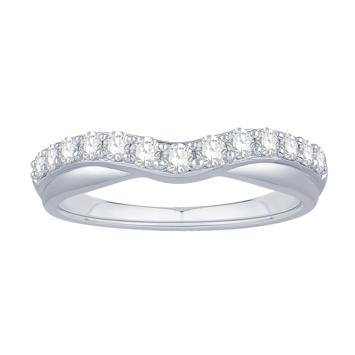 14K White Gold Diamond Curved Wedding Band, Prong Set