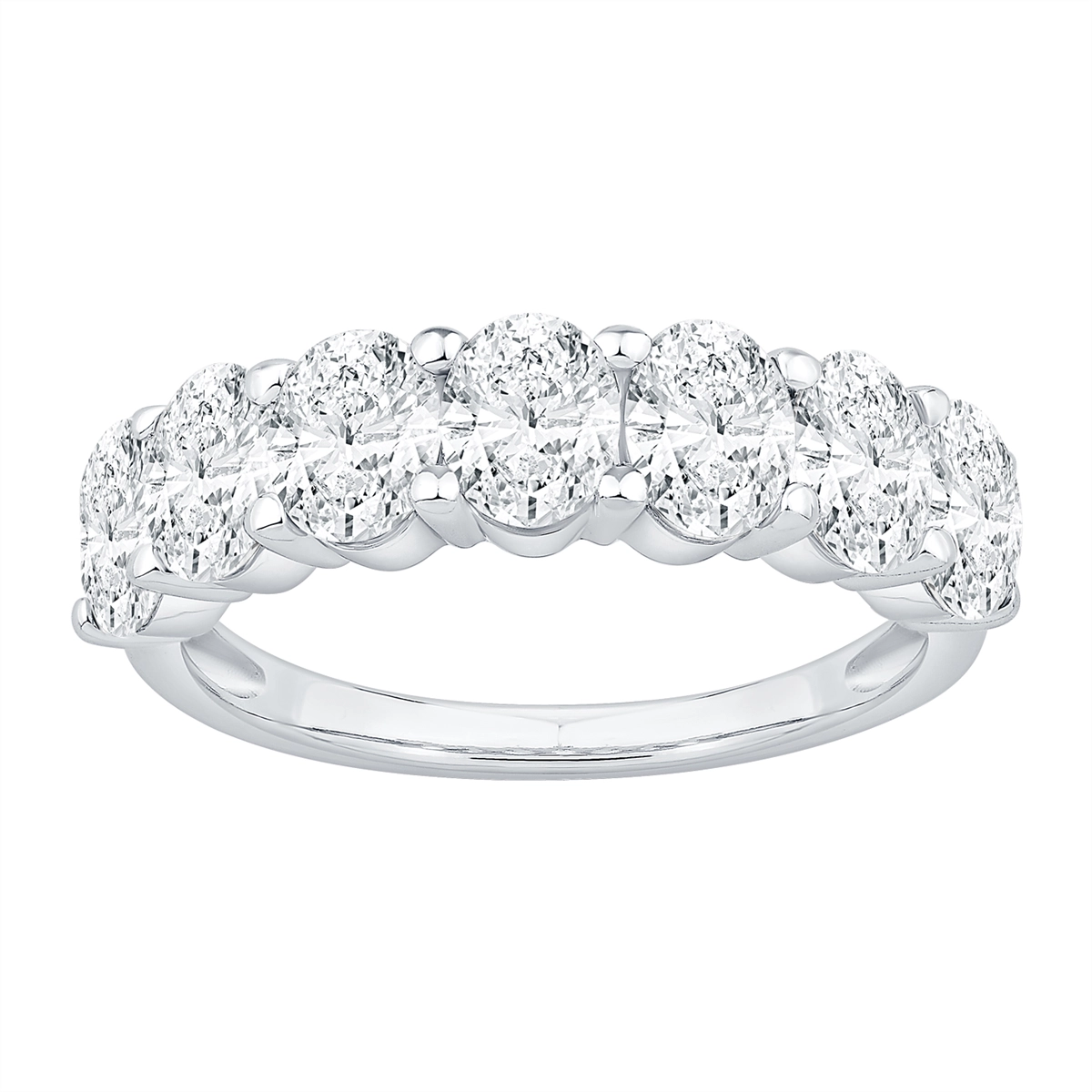 14K White Gold Diamond Fancy Wedding Band, Prong Set Ovals