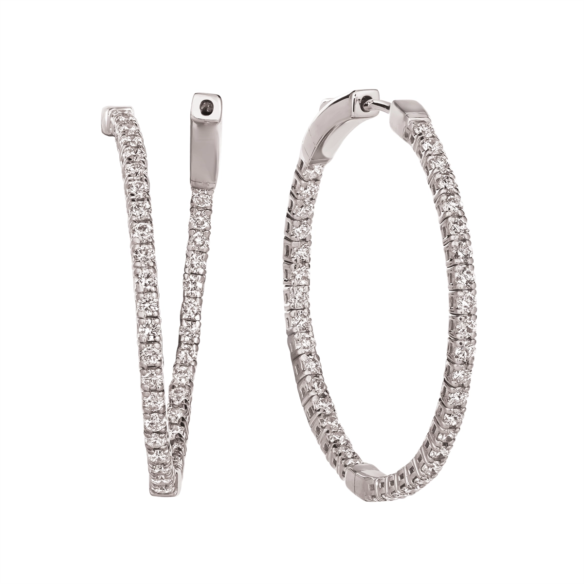 14K White Gold Diamond Flex Hoop Earrings