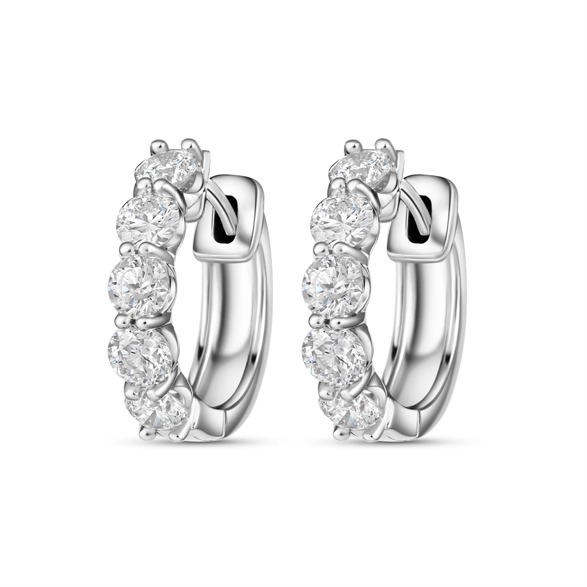 14K White Gold Diamond Hoop Earrings