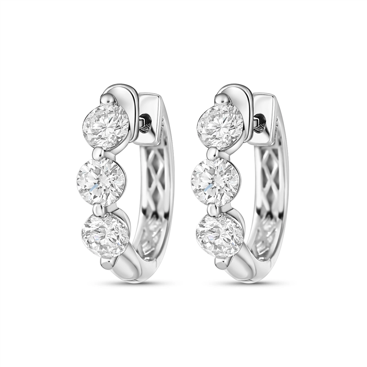 14K White Gold Diamond Hoop Earrings