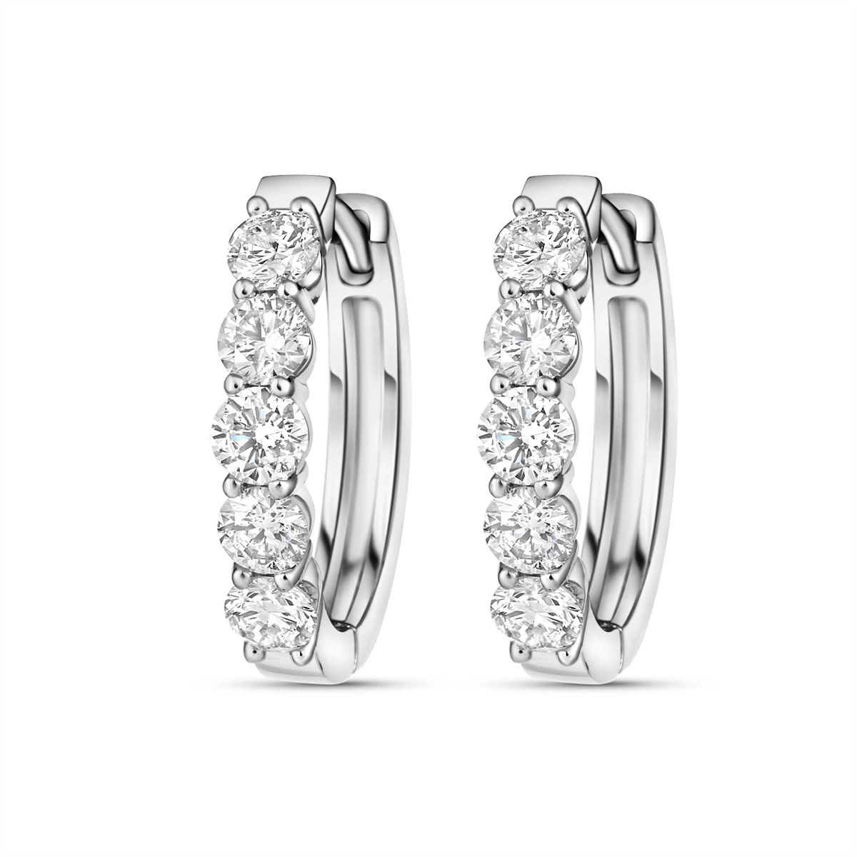 14K White Gold Diamond Hoop Earrings