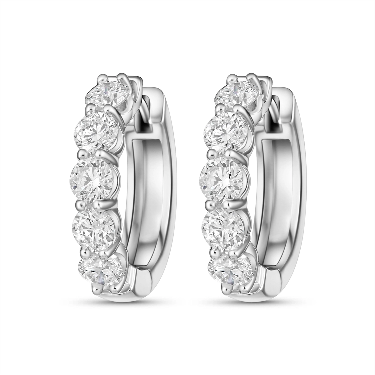 14K White Gold Diamond Hoop Earrings