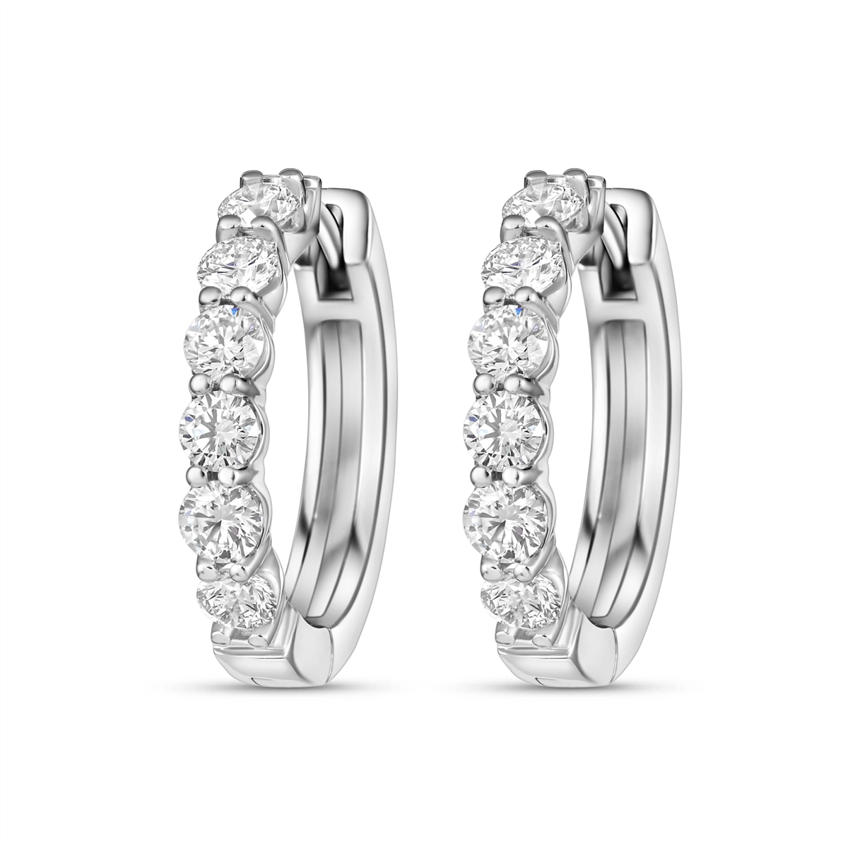 14K White Gold Diamond Hoop Earrings