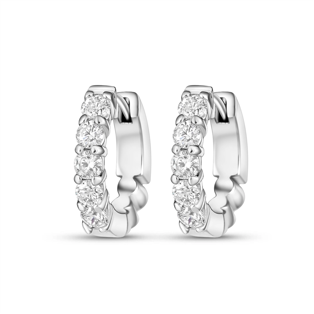 14K White Gold Diamond Hoop Earrings