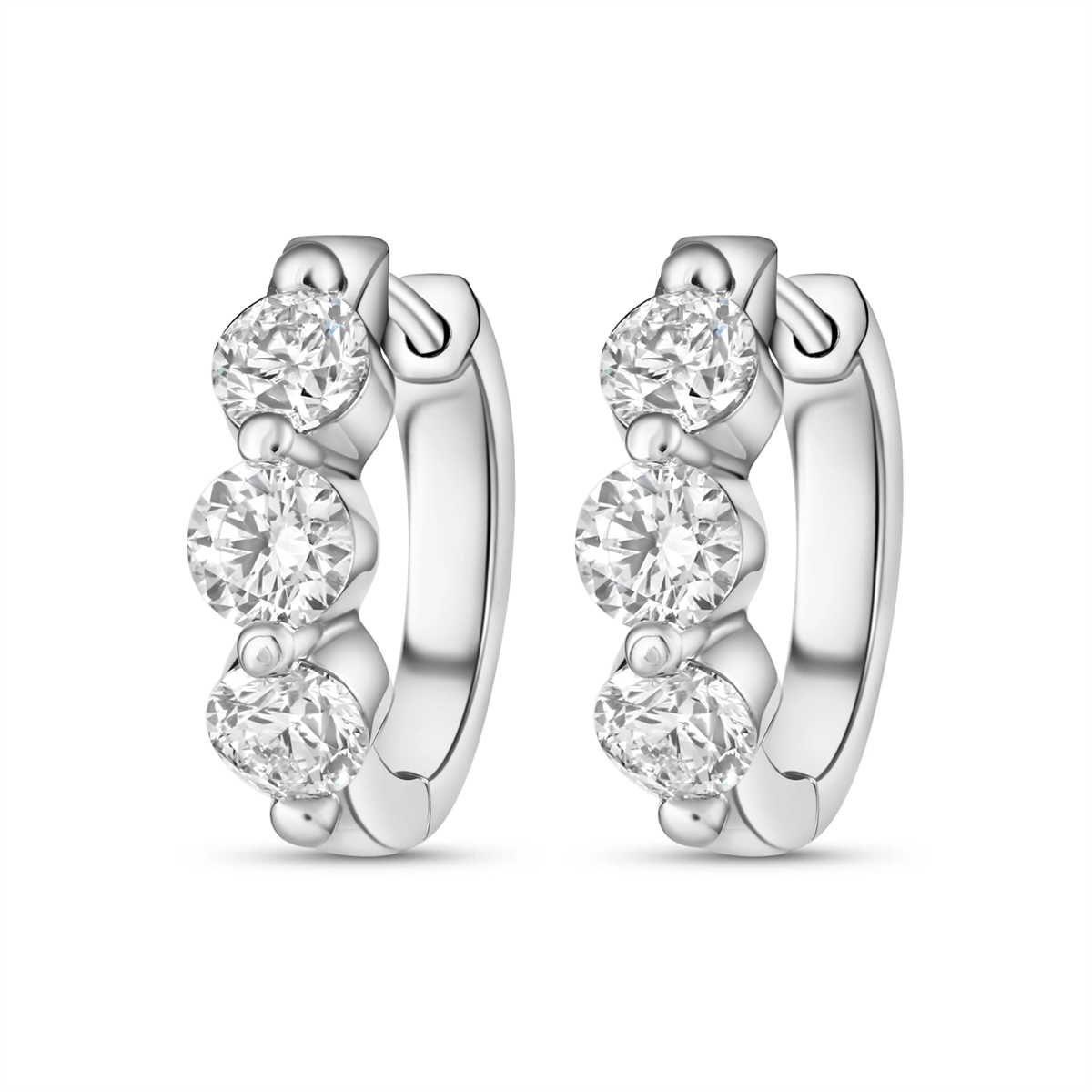 14K White Gold Diamond Hoop Earrings