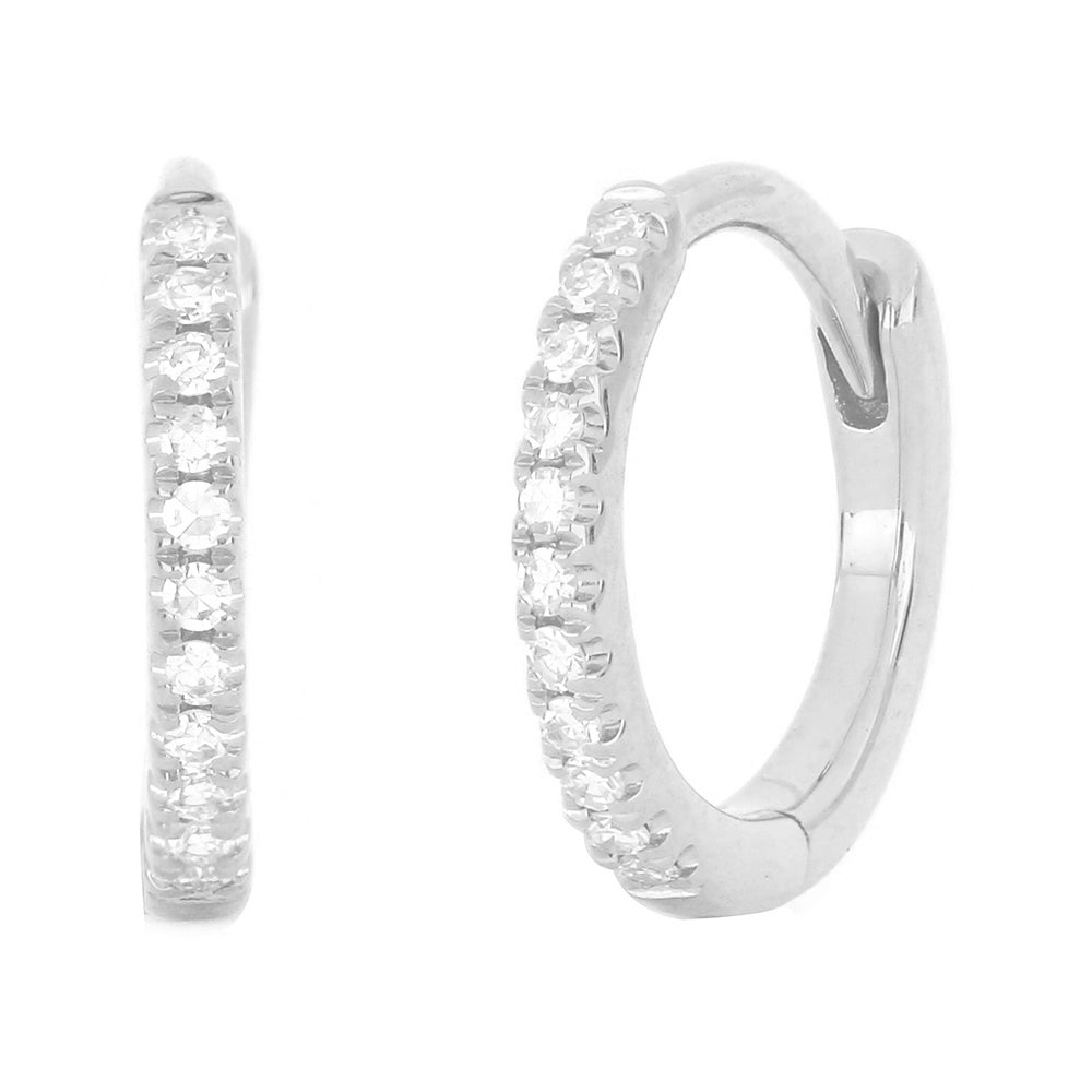 14K White Gold Diamond Huggie Hoop Earrings