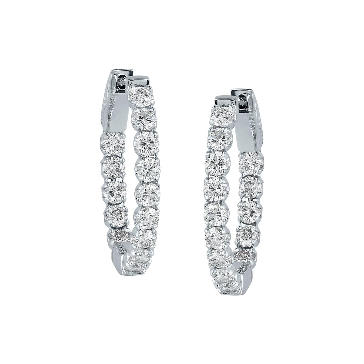 14K White Gold Diamond Inside/Out Oval Hoop Earrings