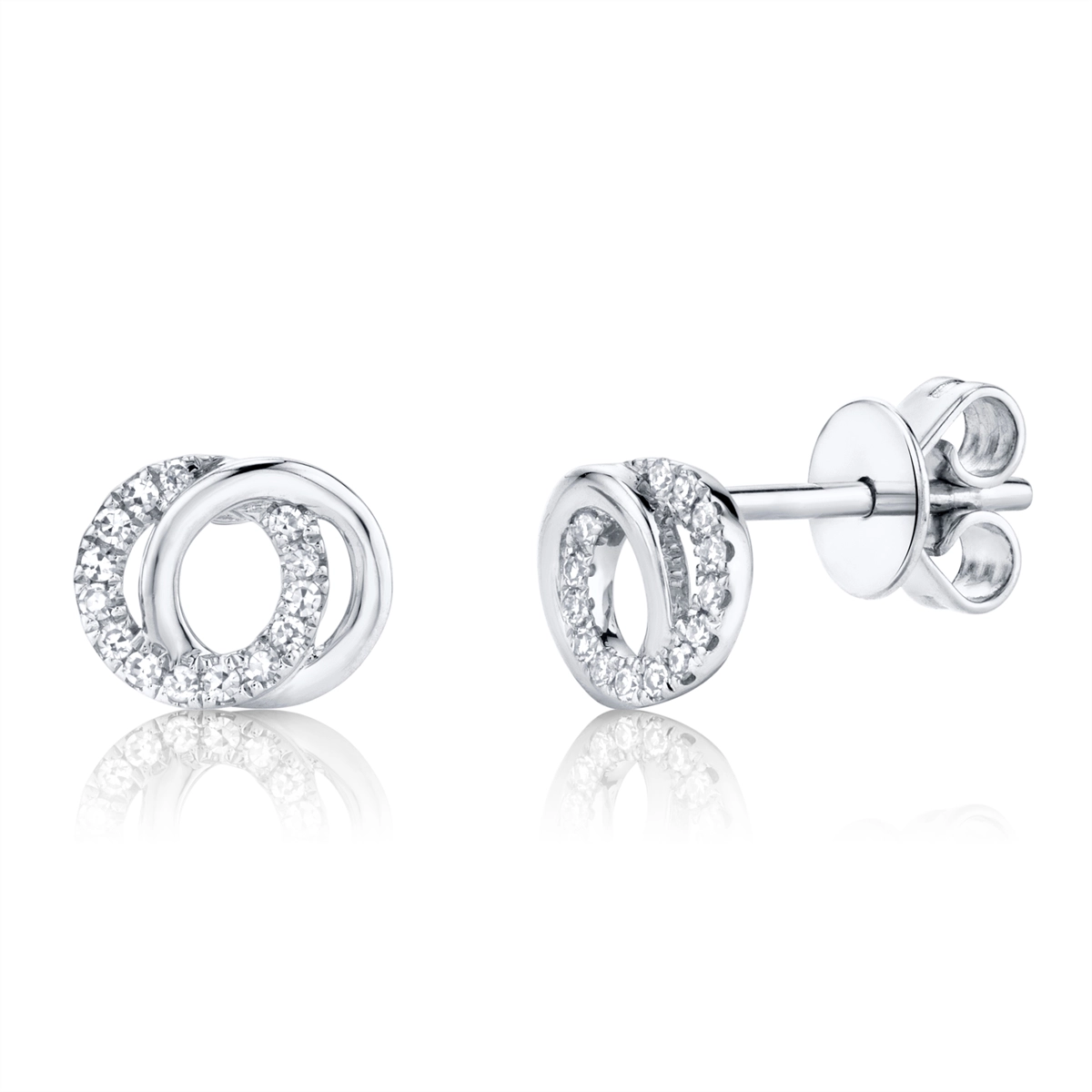 14K White Gold Diamond Interlock Circle Design Stud Earrings