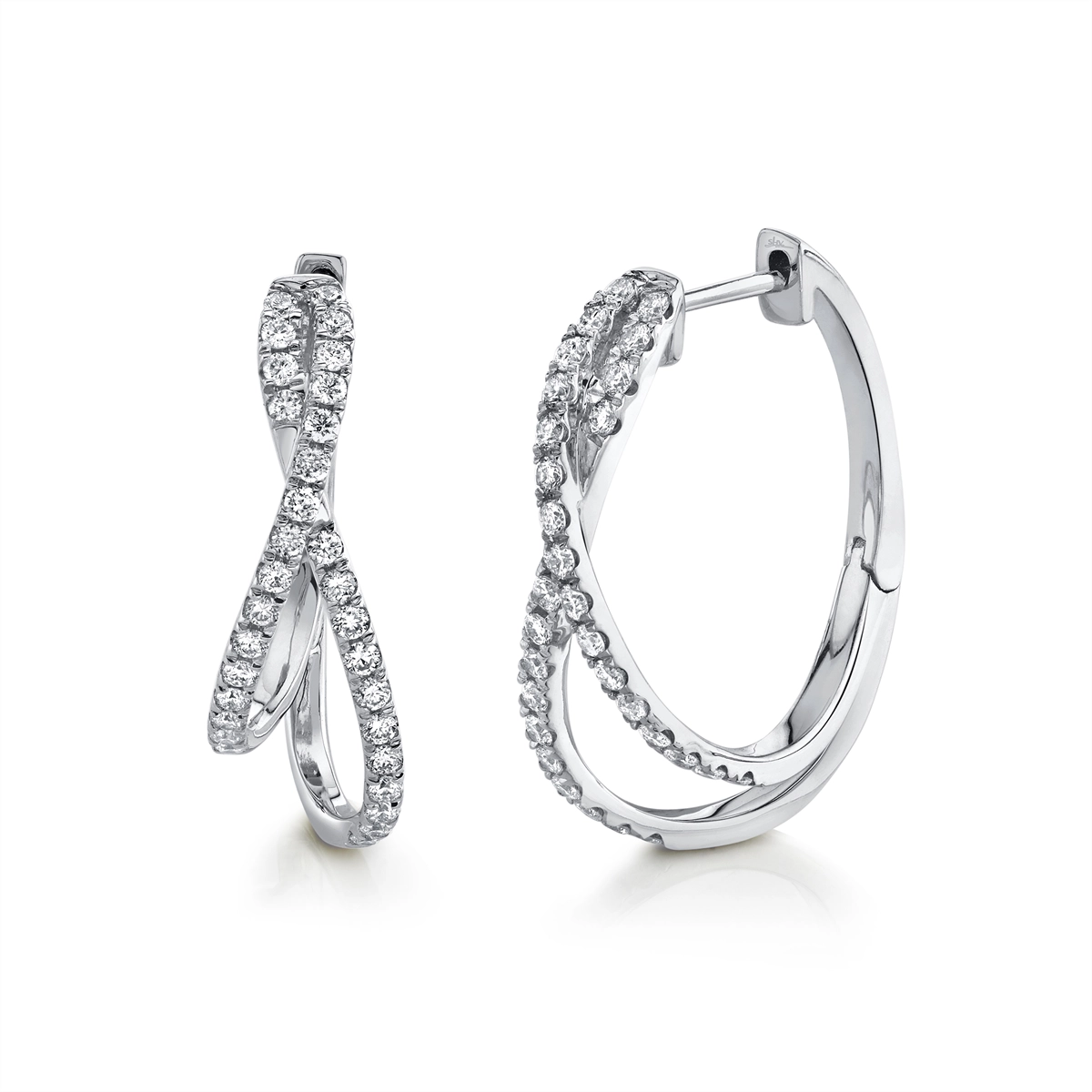 14K White Gold Diamond Oval Hoop Earrings