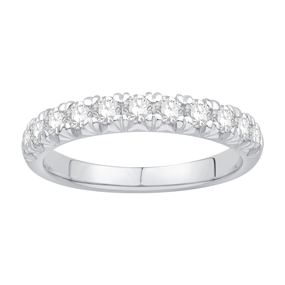 14K White Gold Diamond Wedding Band, Prong Set