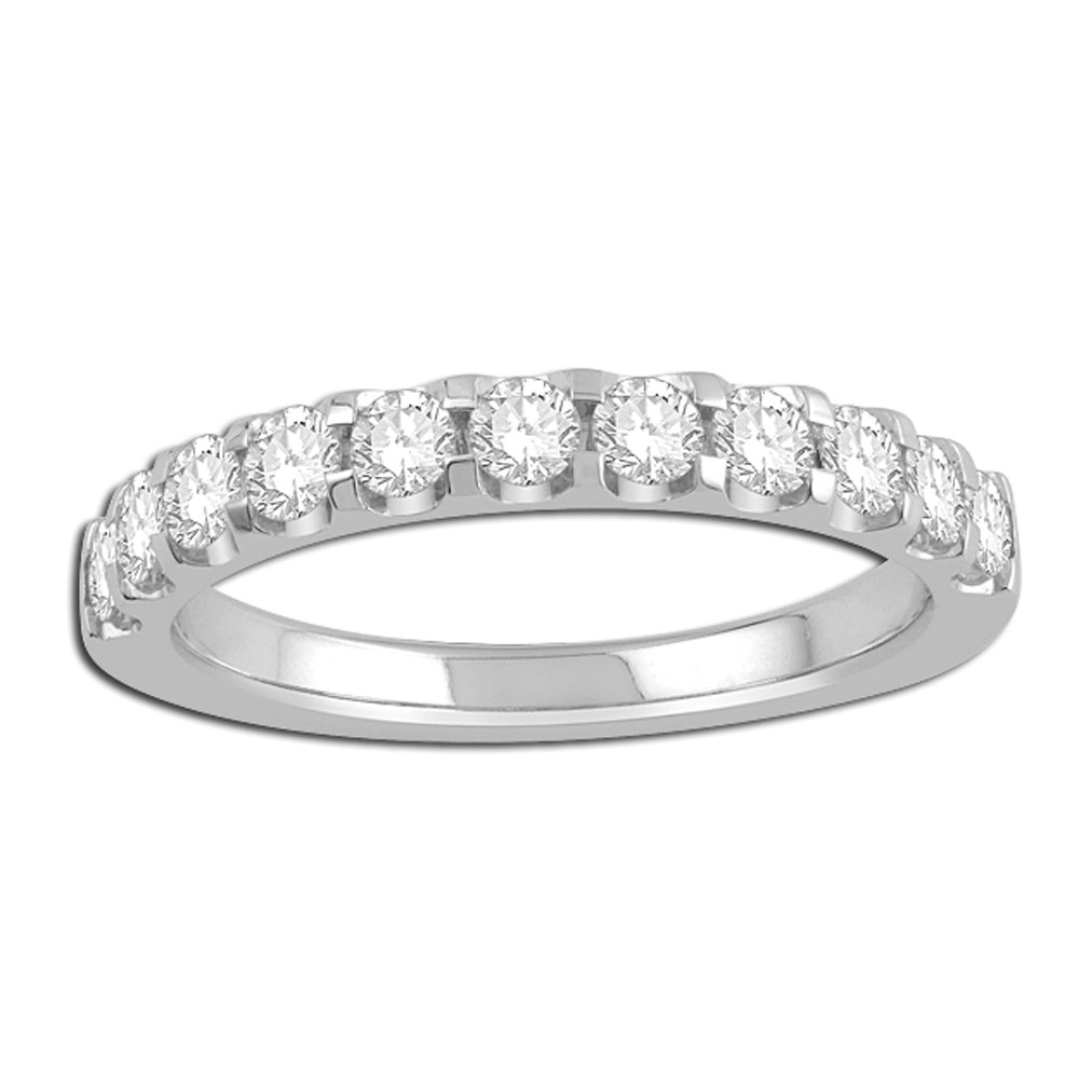 14K White Gold Diamond Wedding Band, Prong Set