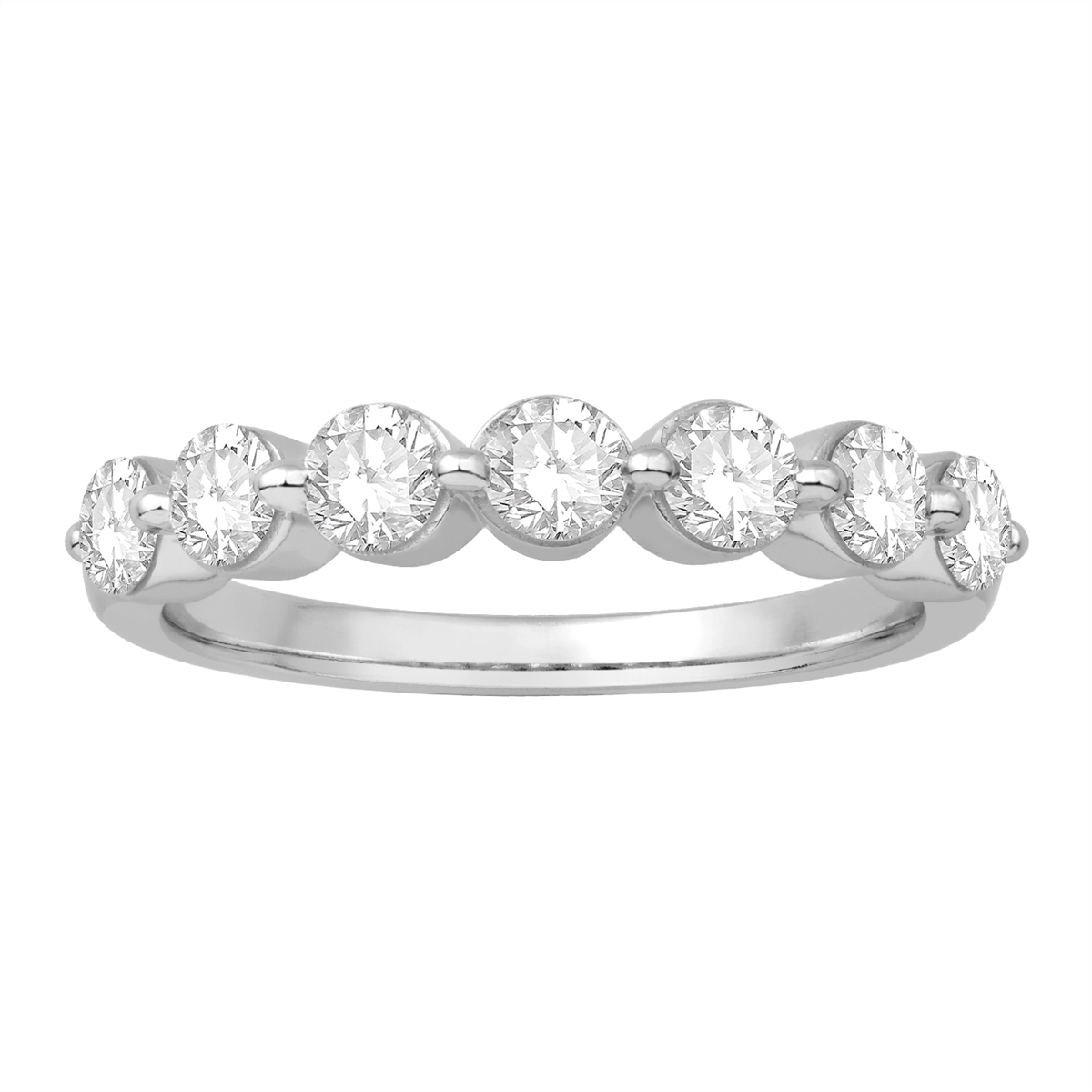 14K White Gold Diamond Wedding Band, Prong Set