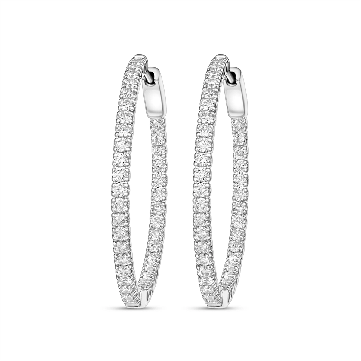 14K White Gold Inside Out Diamond Hoop Earrings