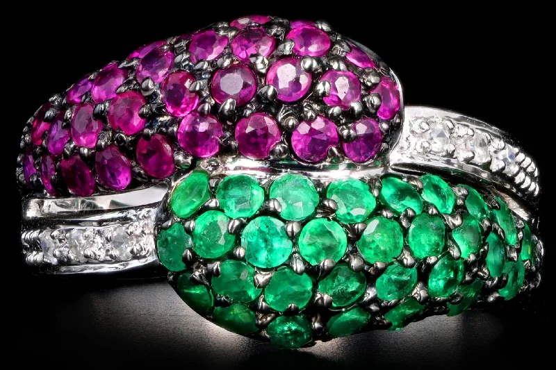 14K White Gold Natural Emerald & Natural Ruby Ring