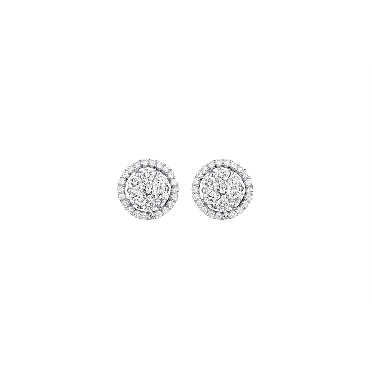 14K White Gold Round Diamond Cluster Stud Earrings with Diamond Halo