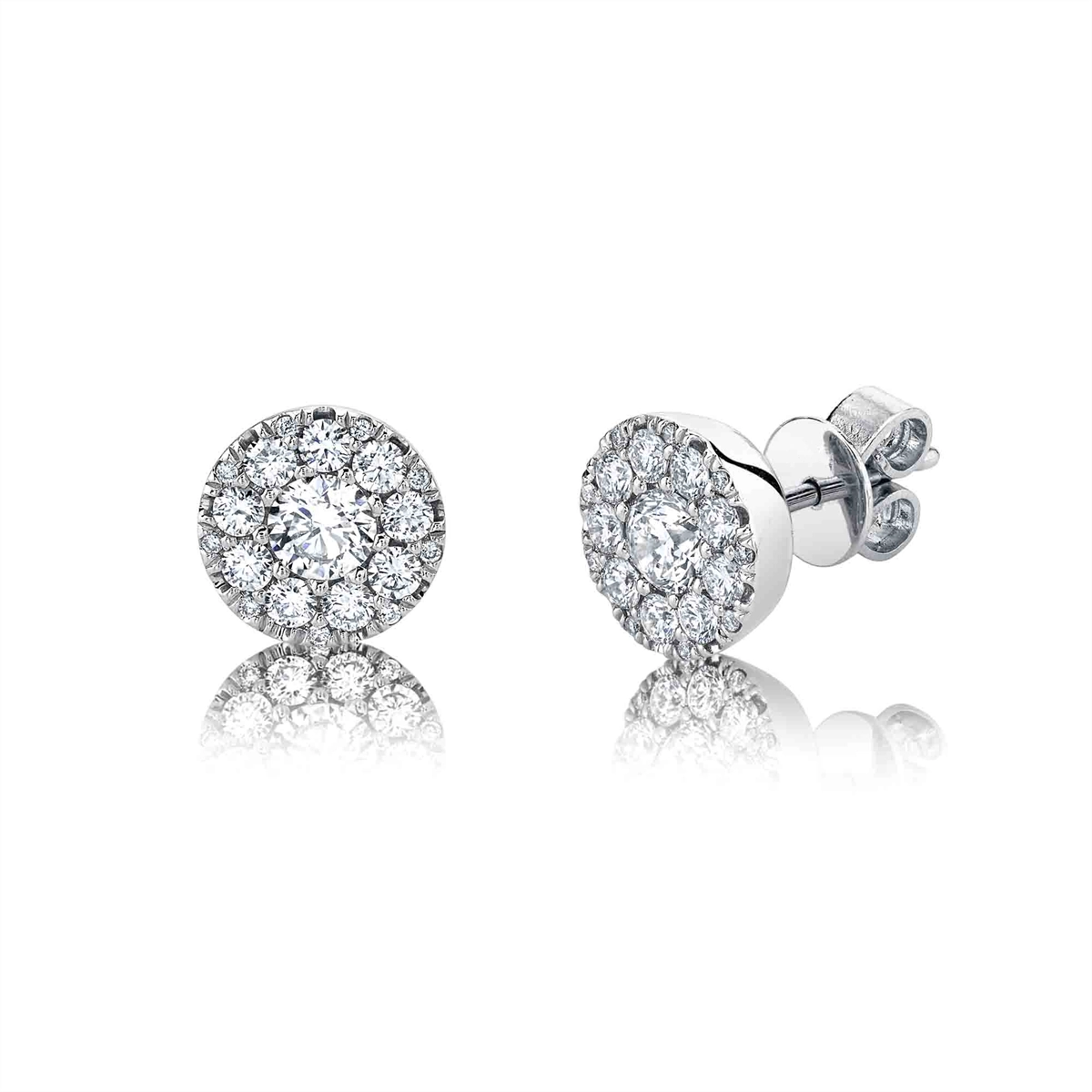 14K White Gold Round Diamond with Halo Stud Earrings