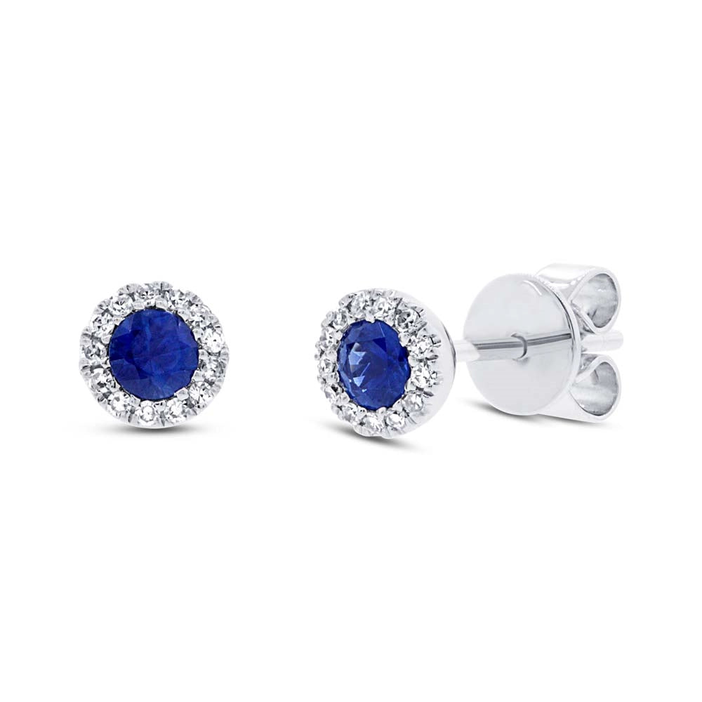 14K White Gold Sapphire and Diamond Stud Earrings