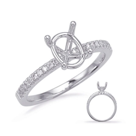 14K White Gold Semi Mount, Oval Head