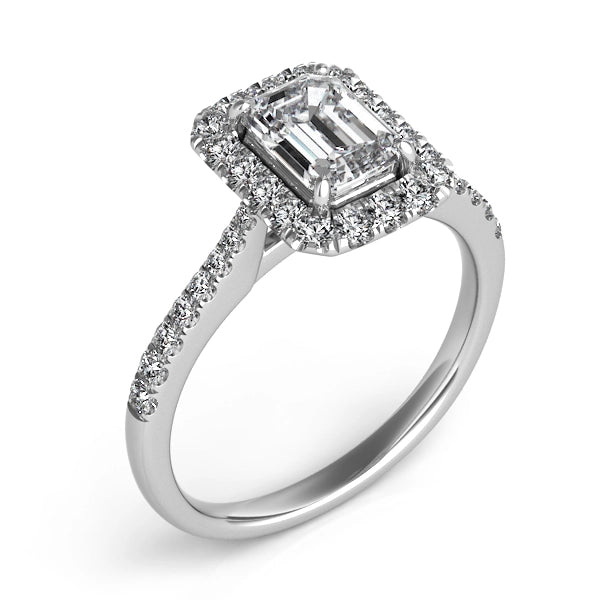 14K White Gold Semi Mount Ring with Rectangle Halo