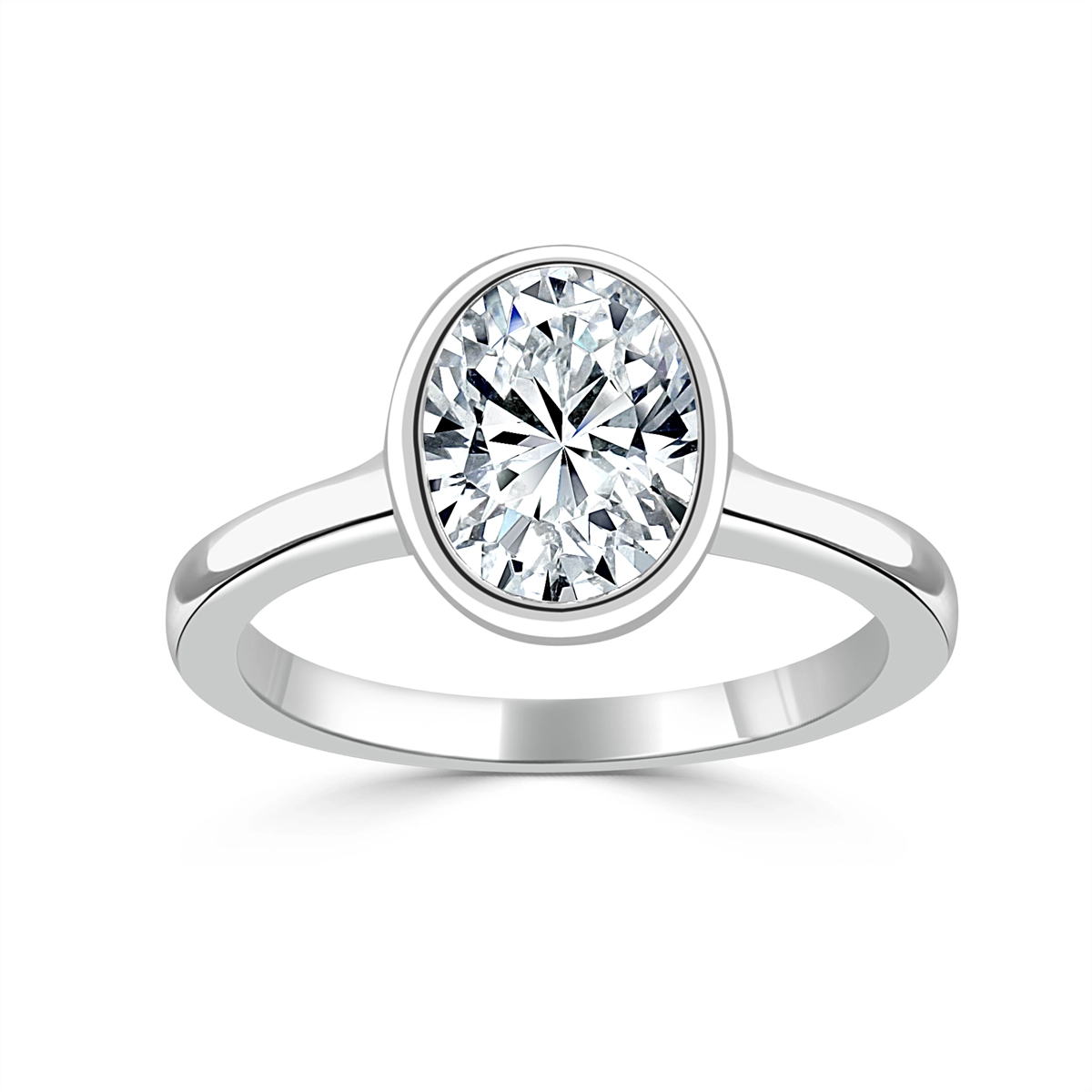 14K White Gold Solitaire Ring with Oval Bezel