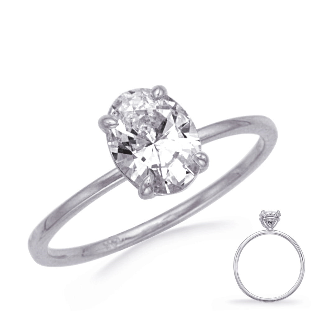 14K White Gold Solitaire Ring with Oval Head