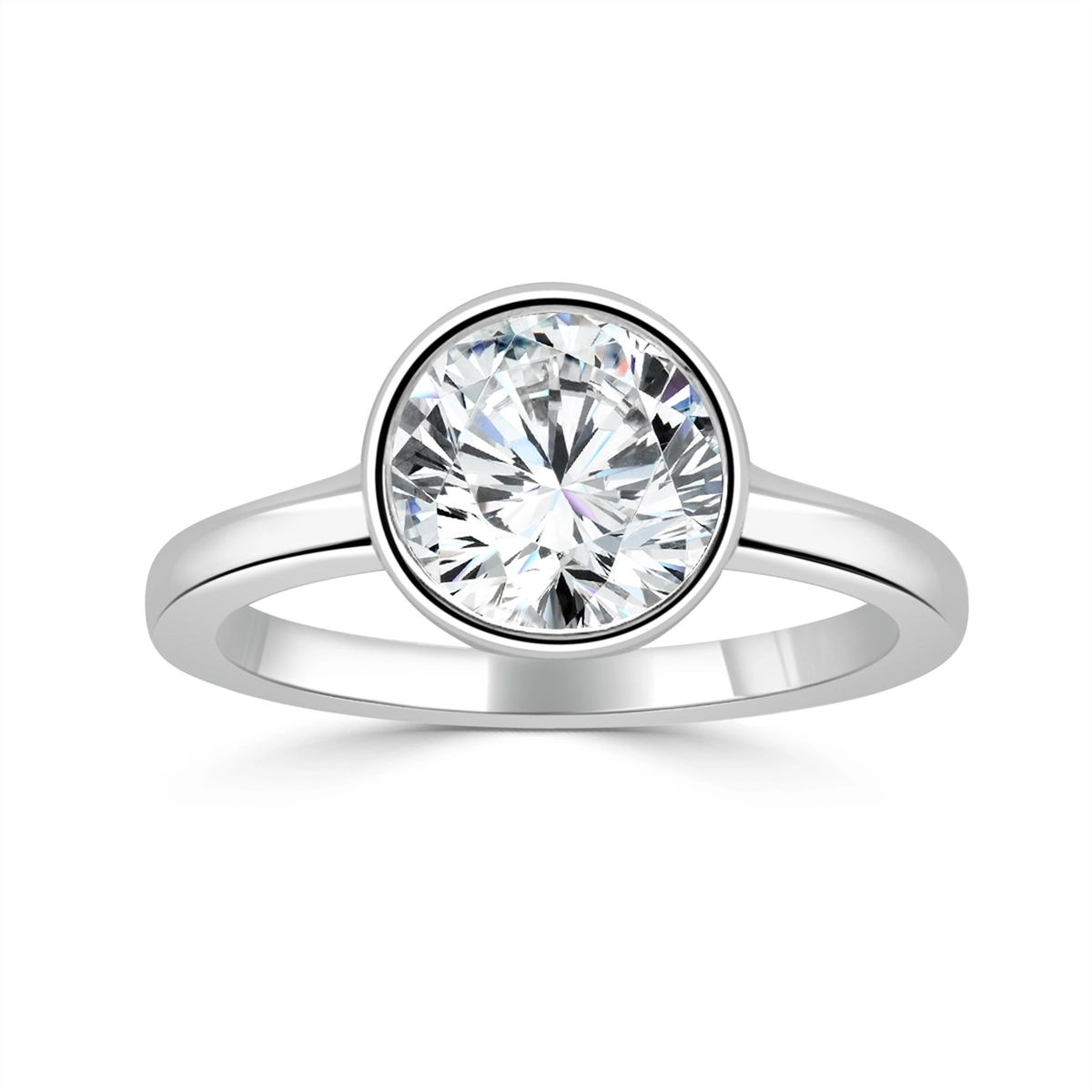 14K White Gold Solitaire Ring with Round Bezel