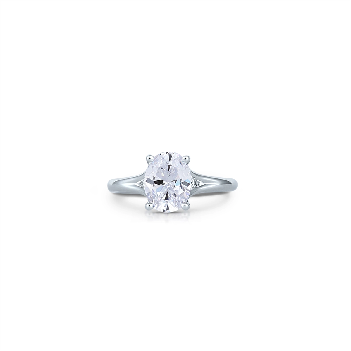 14K White Gold Three Stone Ring with Oval Center