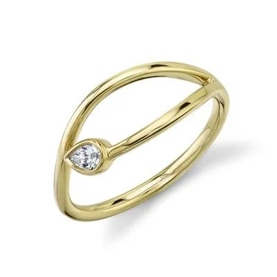 14K Yellow Gold .08 Carat Pear Cut Diamond Bezel Abstract Ring