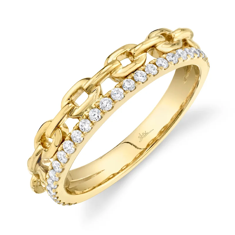 14K Yellow Gold .25 Carat Total Weight Round Diamond Chain Link Band