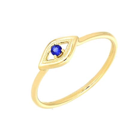 14K Yellow Gold Blue Sapphire Eye Ring