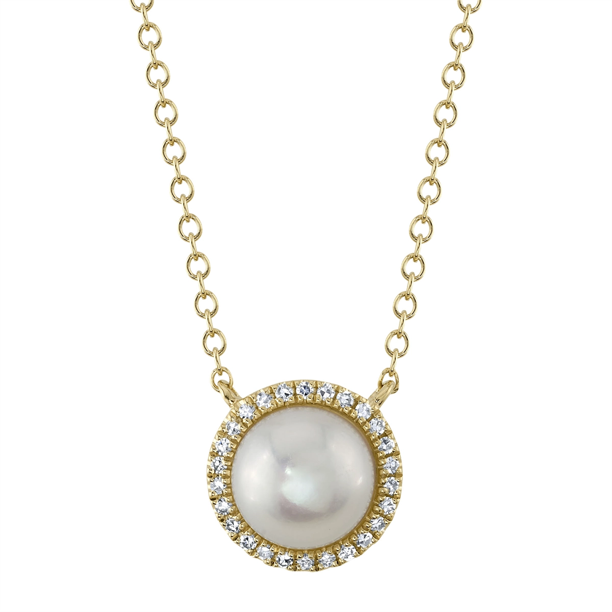 14K Yellow Gold Diamond and Cultured Pearl Necklace