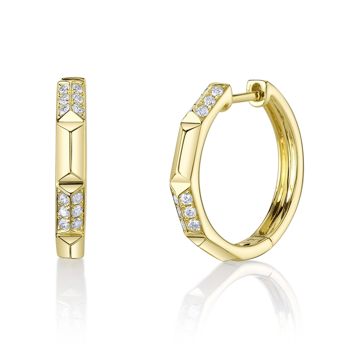 14K Yellow Gold Diamond Section Hoops