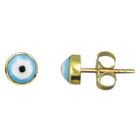 14K Yellow Gold Evil Eye Stud Earrings in Light Blue Enamel